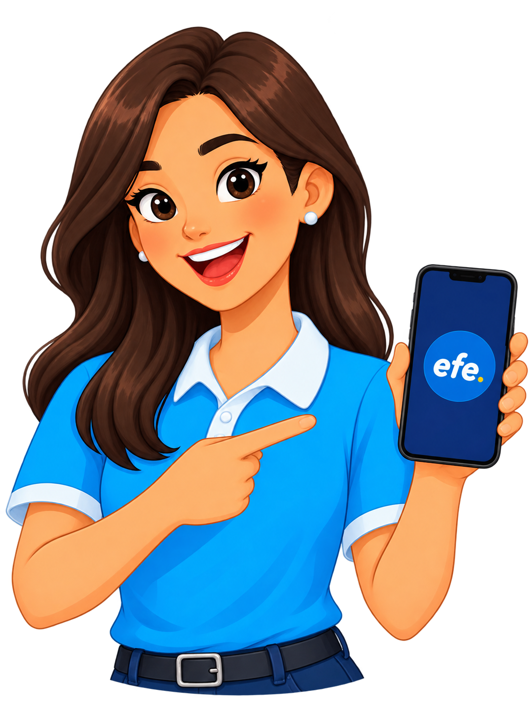 Asesora EFE mostrando un teléfono con la marca efe.